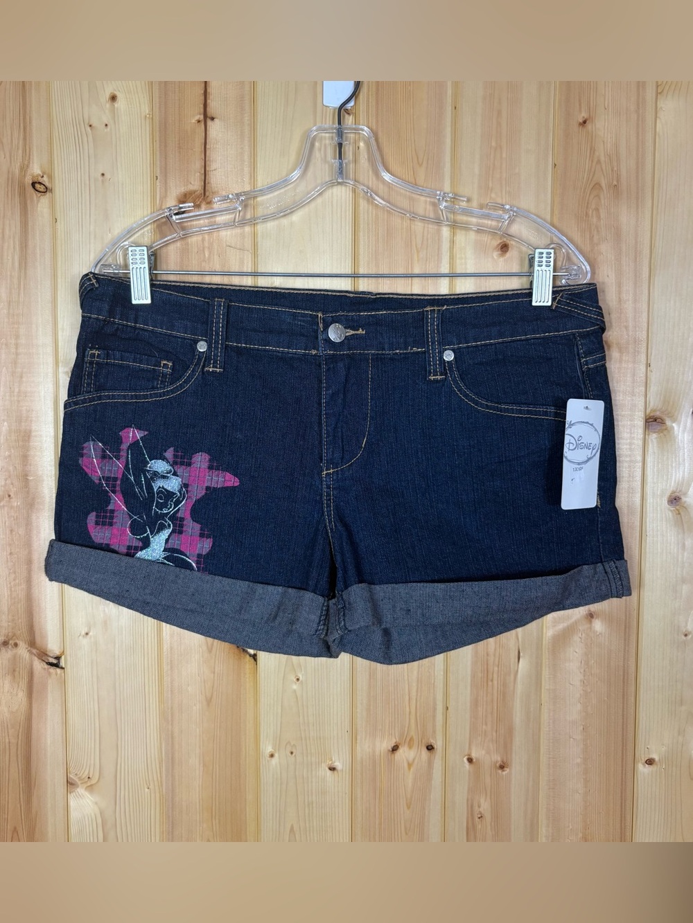 Disney Store Tinker Bell Denim booty Shorts Sz 11 Y2K Fairy Cuffed Jeans sparkle